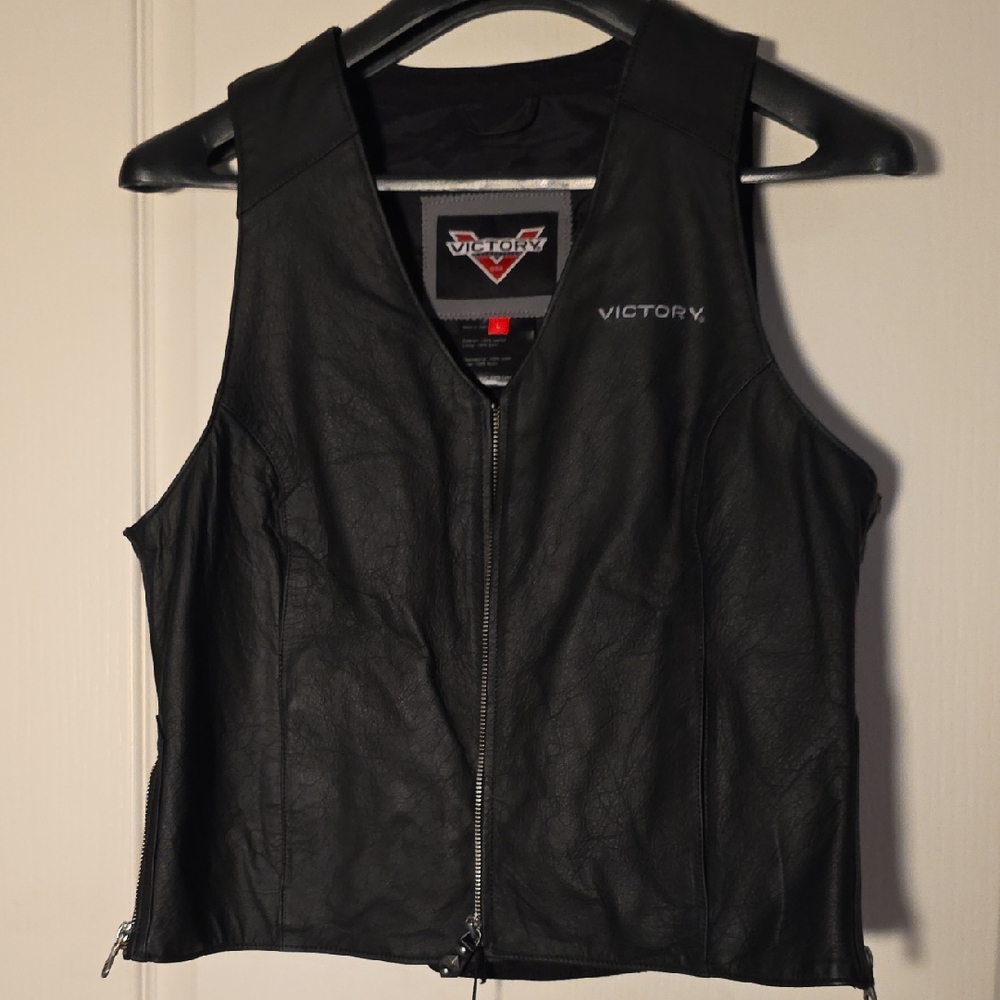 Victory Black Leather Vest for Women